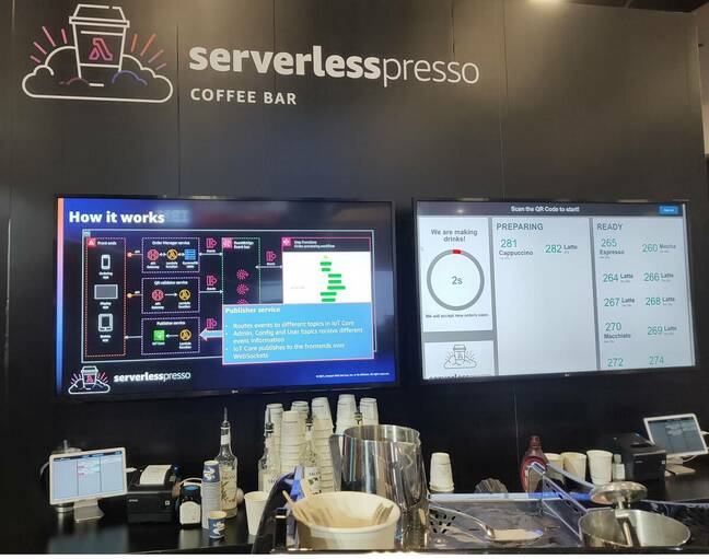 Severlesspresso at Re:invent: possibly a tad over-engineered but it worked