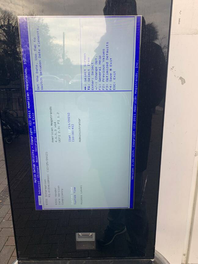 Carpark screen showing BIOS setup