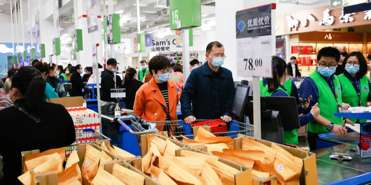 Nanchang, China - February 14, 2021: Chinese customers buy imported products from all over the world at a Walmart Sam's Club. Sam's is one of the largest members-only stores in the world.