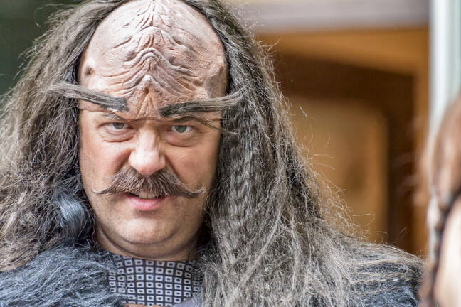 McMinnville, Oregon, USA: Closeup of a man dressed as a Klingon at annual UFO Festival in 2015