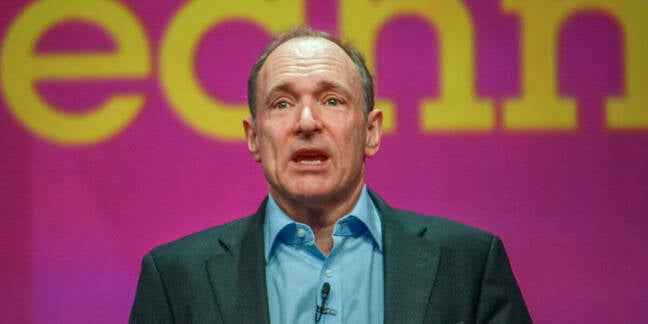Tim Berners-Lee delivers an address to IBM Lotusphere 2012 conference on January 18, 2012