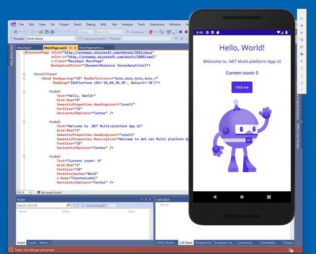 A MAUI application in Visual Studio 2022 17.1 preview 3