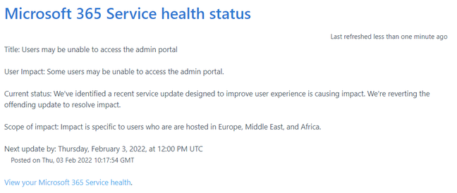 Microsoft 365 Portal problems