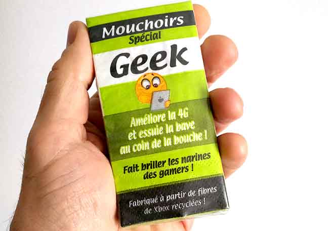 Photo of a pack of pocket tissues labelled for geeks