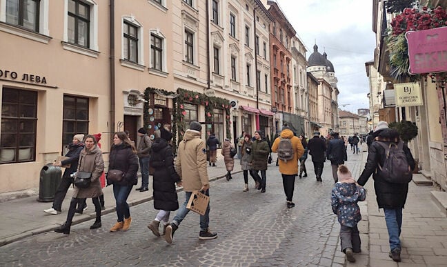 A street in Lviv, Ukraine, in March 2022. Pic: Vic Harkness