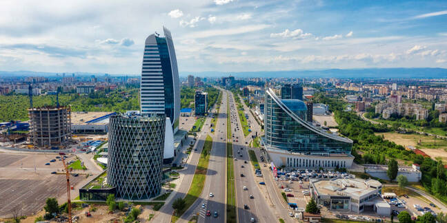 Skyscrapers in the business district of Sofia, Bulgaria, taken in May 2019