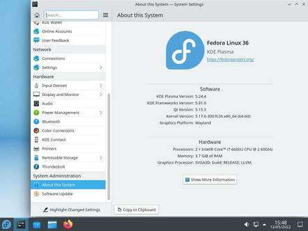 Fedora 36 optionally has a KDE edition for a more traditional desktop