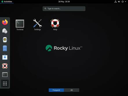 Rocky Linux 8.6 sports a subdued theme and wallpaper
