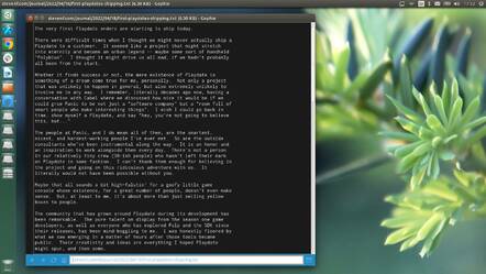 The Gophie gopher browser running on a recent Linux distro, displaying the Playdate announcement 