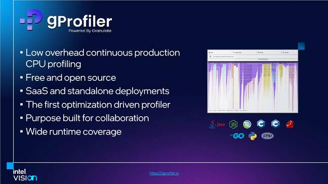 A slide explaining how Granulate's free, open-source gProfiler tool works.