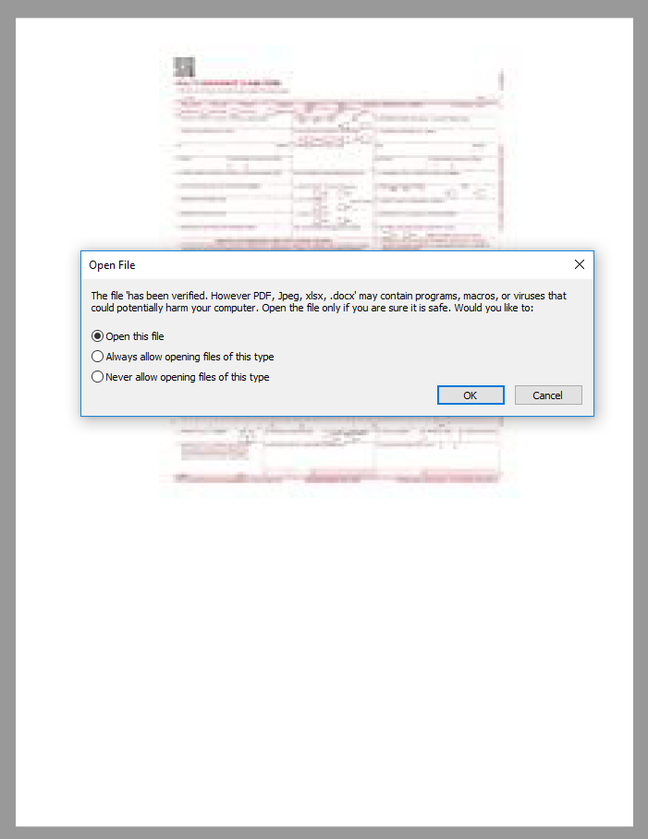 Screenshot of the dialog box that attempts to hoodwink the user