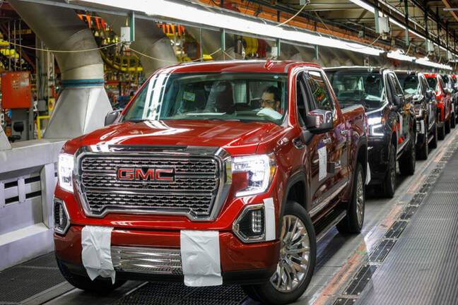 Trucks come off the assembly line at GM's Chevrolet Silverado and GMC Sierra pickup truck plant in Fort Wayne, Indiana, U.S., July 25, 2018. Picture taken on July 25, 2018.