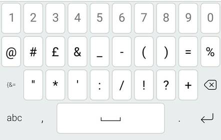 Swiftkey's symbols screen – and now, the parentheses keys have moved.