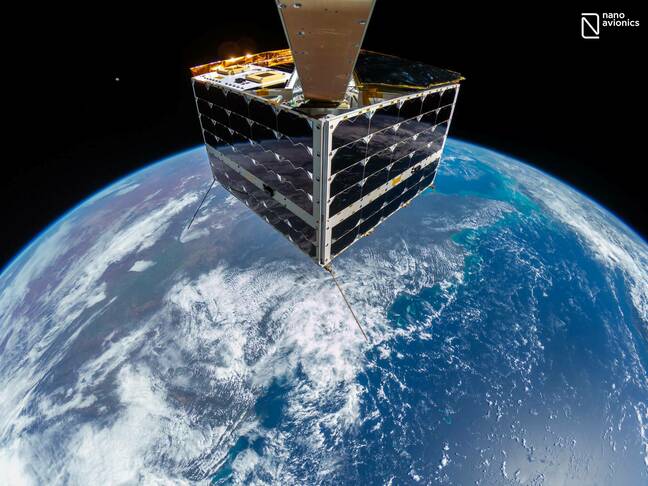 Photo of a microsatellite taken in Earth's orbit