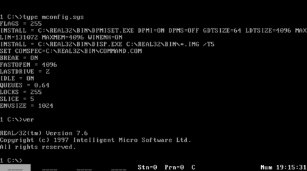 IMS Real/32 might not look like much, but that status line at the bottom indicates that it's a multitasking operating system.