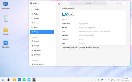 Ubuntu Kylin Pro has some extra taskbar widgets – and no name at all in its About box