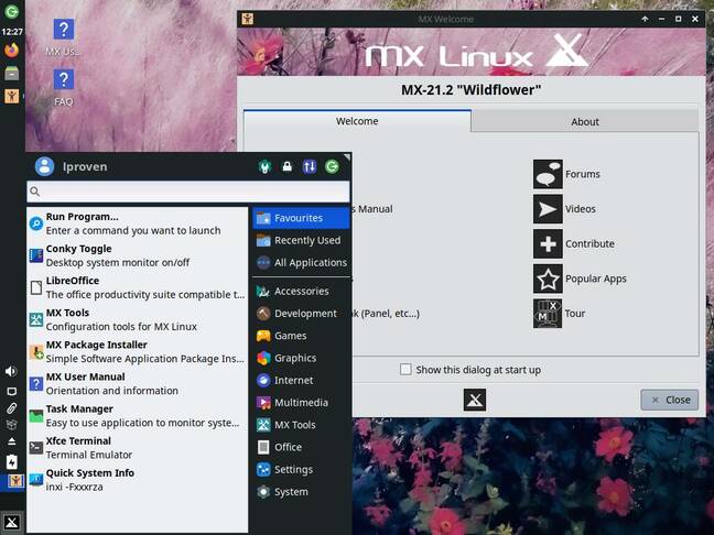 The recommended desktop on MX Linux is Xfce, with a particularly smart desktop layout that makes good use of widescreens
