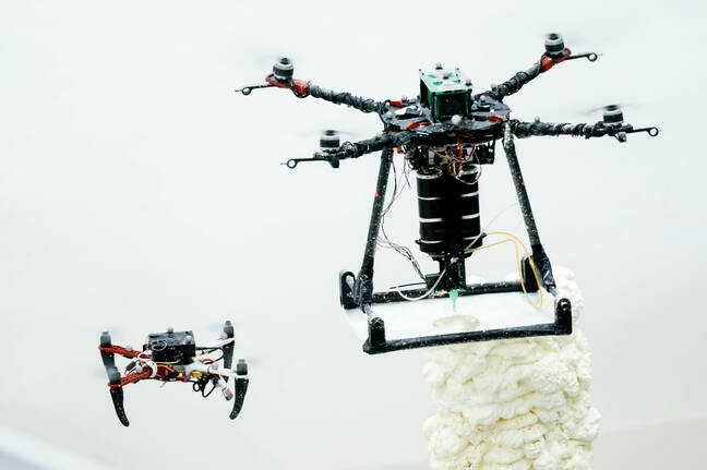 ScanDrone (left) and BuilDrone (right). Credit_ University College London, Department of Computer Science, London