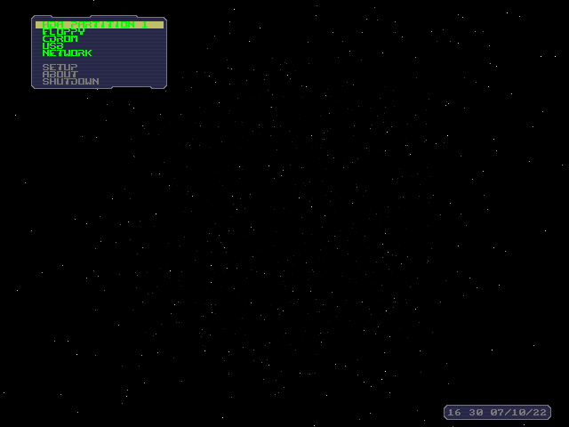 Plop Boot Manager 5: all right, the font and the starfield are a bit 1980s, but the functionality can be very handy.