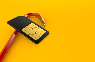 Illustration of a cellphone SIM card resting on a crowbar 