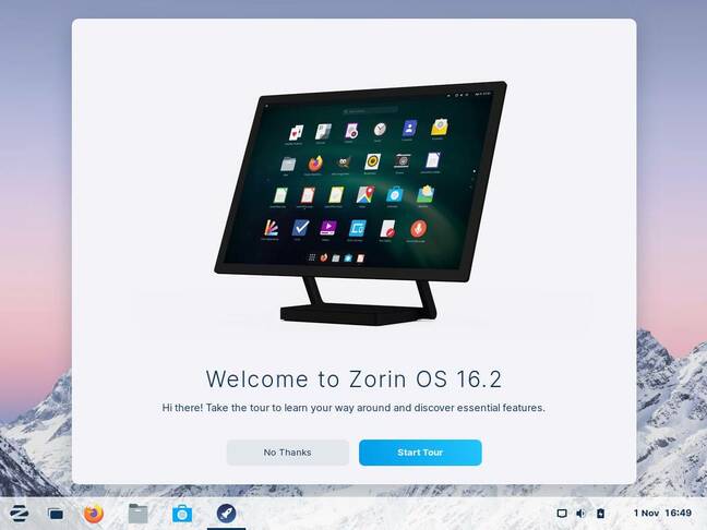 Zorin OS 16.2 Pro with its default GNOME-based desktop Zorin OS 16.2 Pro with its default GNOME-based desktop