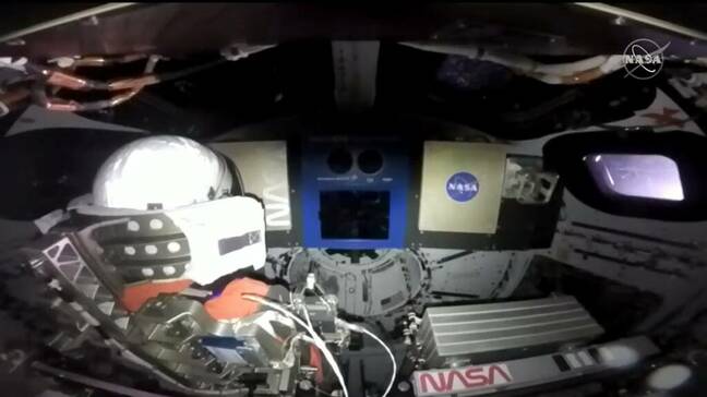 Commander Moonikin Campos in his seat artemis-1-commander