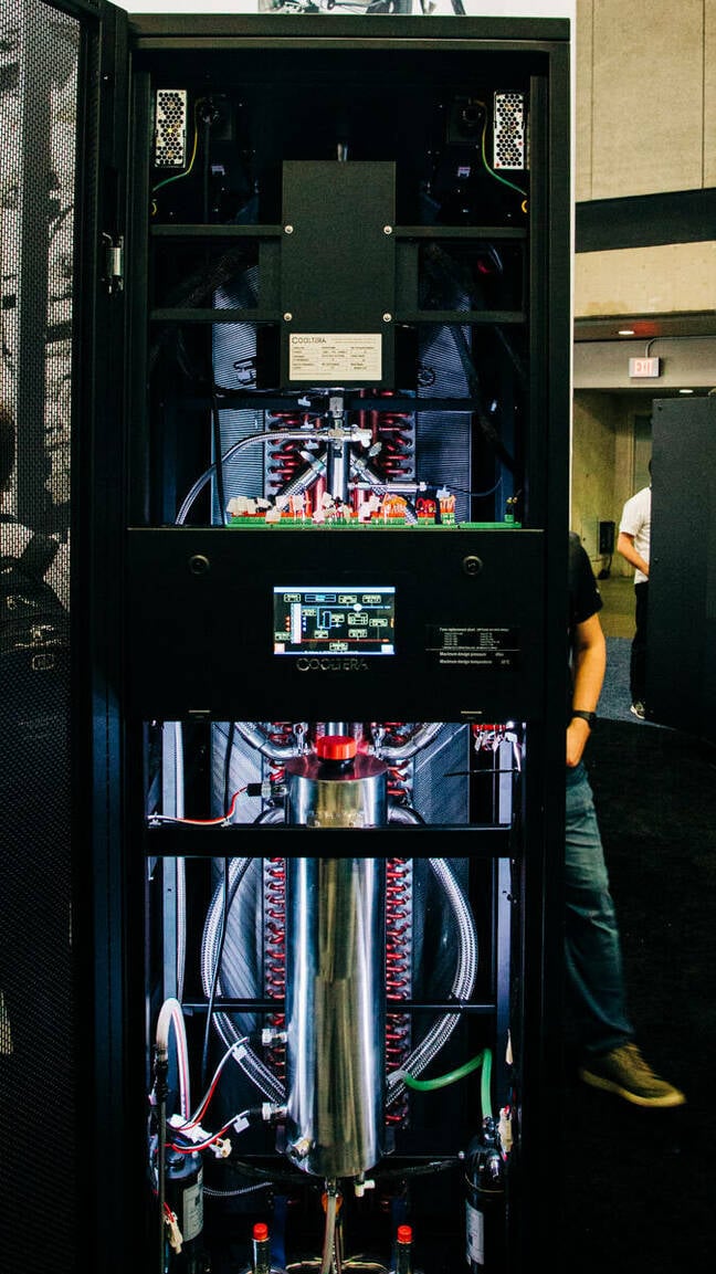 A Cooltera CDU with an integrated liquid-to-air heat exchanger.