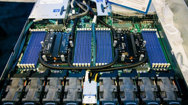 A Supermicro liquid-cooled server equipped with CoolIT cold plates.