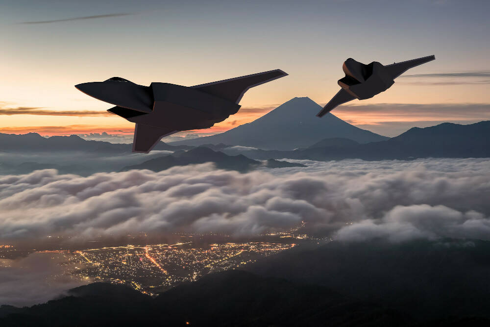 Concept art shows what the new fighter jet might look above mount fuji