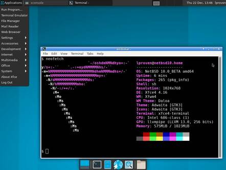 NetBSD 10 se présente bien et il n'a fallu que quelques commandes pour que Xfce 4.16 soit installé et fonctionne.