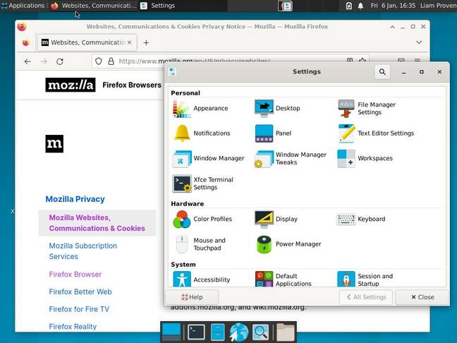 DragonFly has a variety of desktops, including Xfce 4.16, plus relatively mainstream apps such as Firefox.