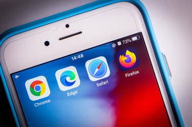 An iPhone showing a row of web browser icons: Chrome, Edge, Safari and Firefox