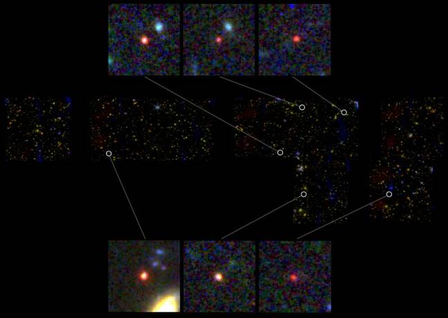 Caption: Images of six candidate massive galaxies 