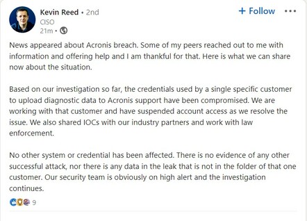 Acronis LinkedIn breach response