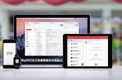 A phone, laptop and tablet with Google's Gmail apps open