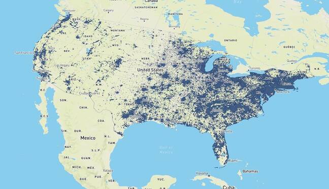 A coverage map showing the availability of Amazon's Sidewalk mesh network