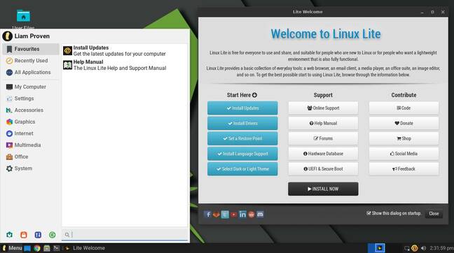 Linux Lite is a simple friendly distro, but we're baffled why the installed distro has a big bold INSTALL NOW button front-and-center on the Welcome screen