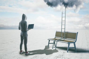 Illustration of someone in a hoodie looking at a bench with a cloud over it