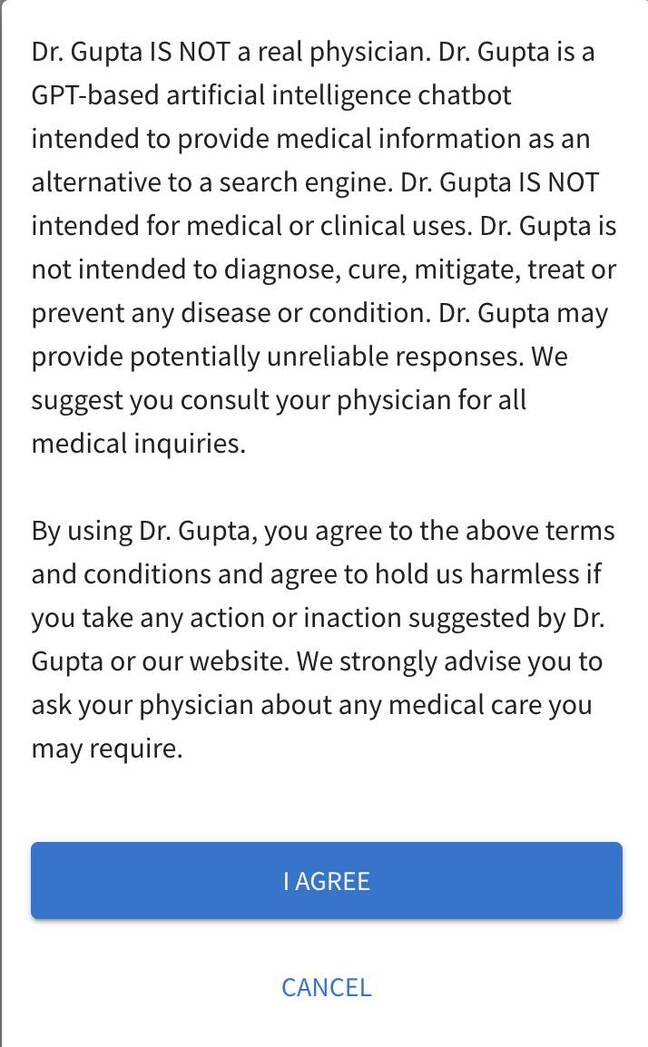 Скриншот заявления об отказе от ответственности доктора Гупты