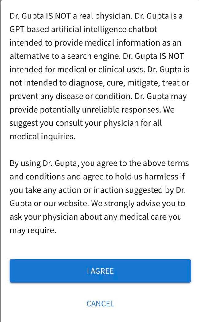 Dr. Gupta Disclaimer screenshot