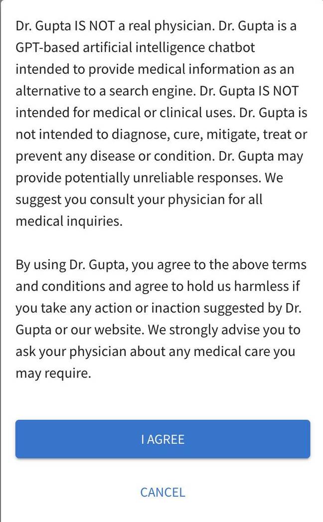 Dr. Gupta Disclaimer screenshot