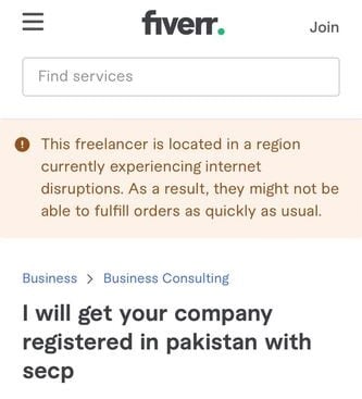 Fiverr Pakistan internet outage warning 