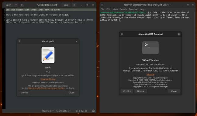 Ubuntu Cinnamon uses GNOME accessories, such as GEdit and GNOME Terminal... and the result is a very inconsistent UI in places.