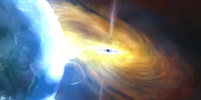 Artist’s impression of a black hole accretion. Created by John A. Paice