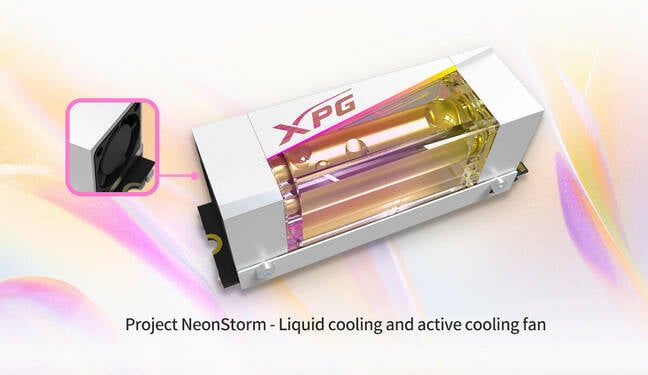 Adata's XPG NeonStorm SSD features an all-in-one liquid cooler.