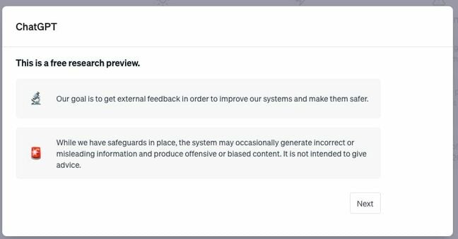  ChatGPT is a free research preview and not intended to give out advice