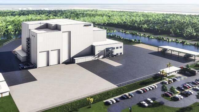 Amazon's $120 million satellite processing facility under construction at the Kennedy Space Center will provide a staging area for Kuiper sat launches.