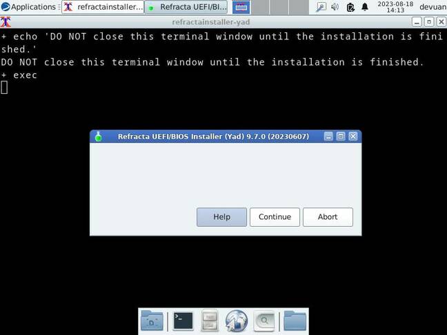 Throw caution to the winds, run the untrusted installer, and this helpful dialog box is the second screen. Please ignore the terminal window behind the curtain. Throw caution to the winds, run the untrusted installer, and this helpful dialog box is the second screen. Please ignore the terminal window behind the curtain.