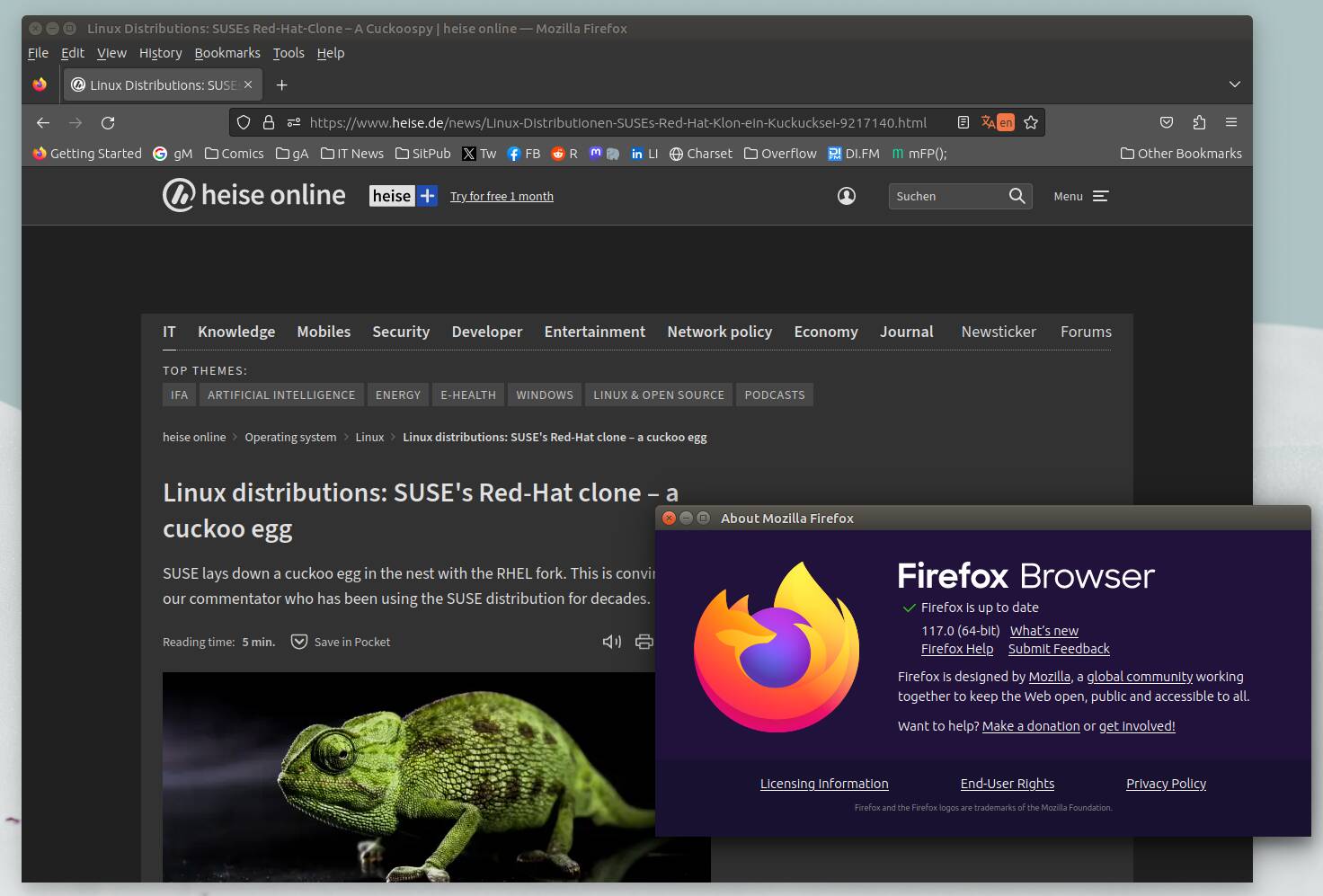 Firefox 117 автоматически переводит Рега кузена Хейзе с немецкого на английский.