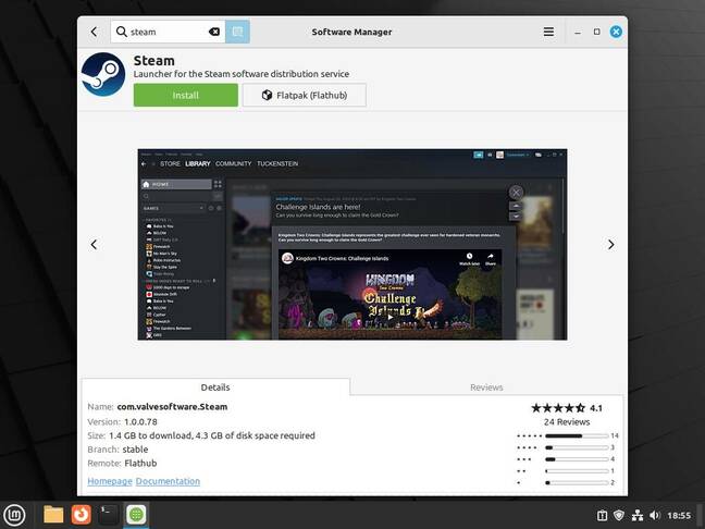 Менеджер программного обеспечения на базе Flatpak предлагает проприетарные бесплатные программы, такие как Steamчто важно для многих людей